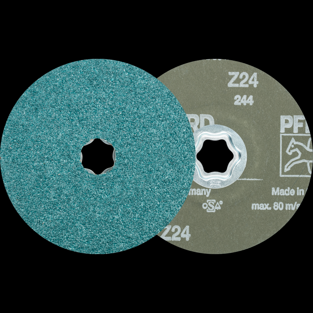 PFERD COMBICLICK® Fiber Disc, 5&#34; Dia, 24 Grit, Zirconia alumina<span class=' ItemWarning' style='display:block;'>Item is usually in stock, but we&#39;ll be in touch if there&#39;s a problem<br /></span>