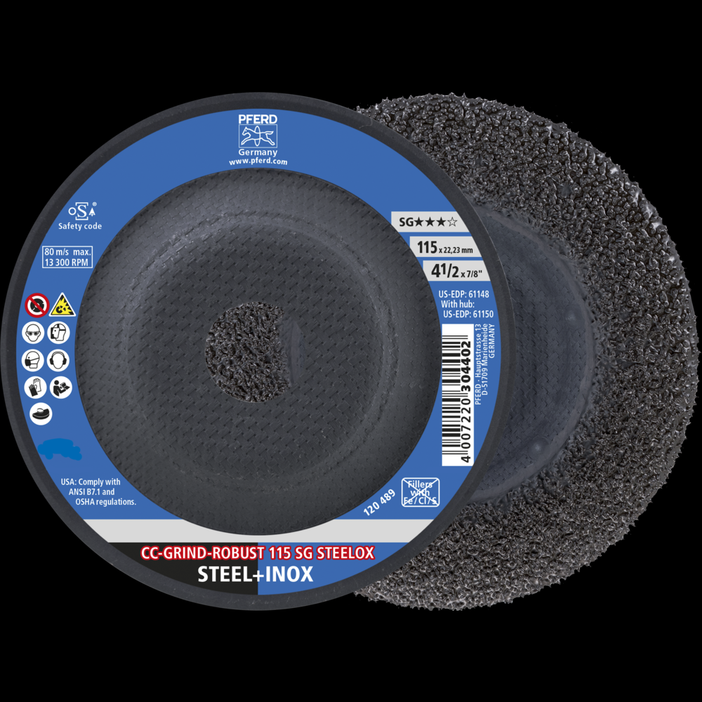 PFERD Grinding disc, CC-GRIND®-ROBUST, 4-1/2&#34; x 7/8, SG STEELOX, Ceramic<span class=' ItemWarning' style='display:block;'>Item is usually in stock, but we&#39;ll be in touch if there&#39;s a problem<br /></span>