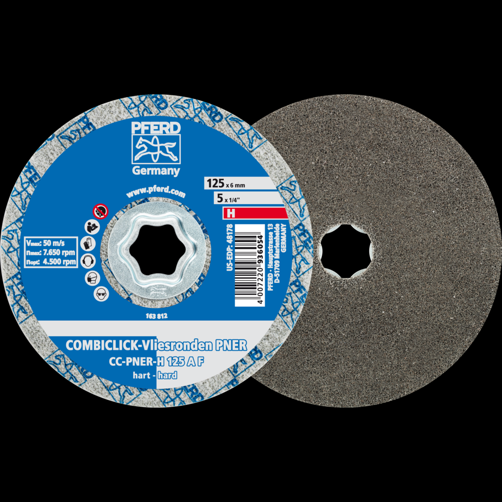 PFERD COMBICLICK® Unitized Disc, 5&#34; Dia, Fine, Hard, 8AM, Aluminum Oxide<span class=' ItemWarning' style='display:block;'>Item is usually in stock, but we&#39;ll be in touch if there&#39;s a problem<br /></span>