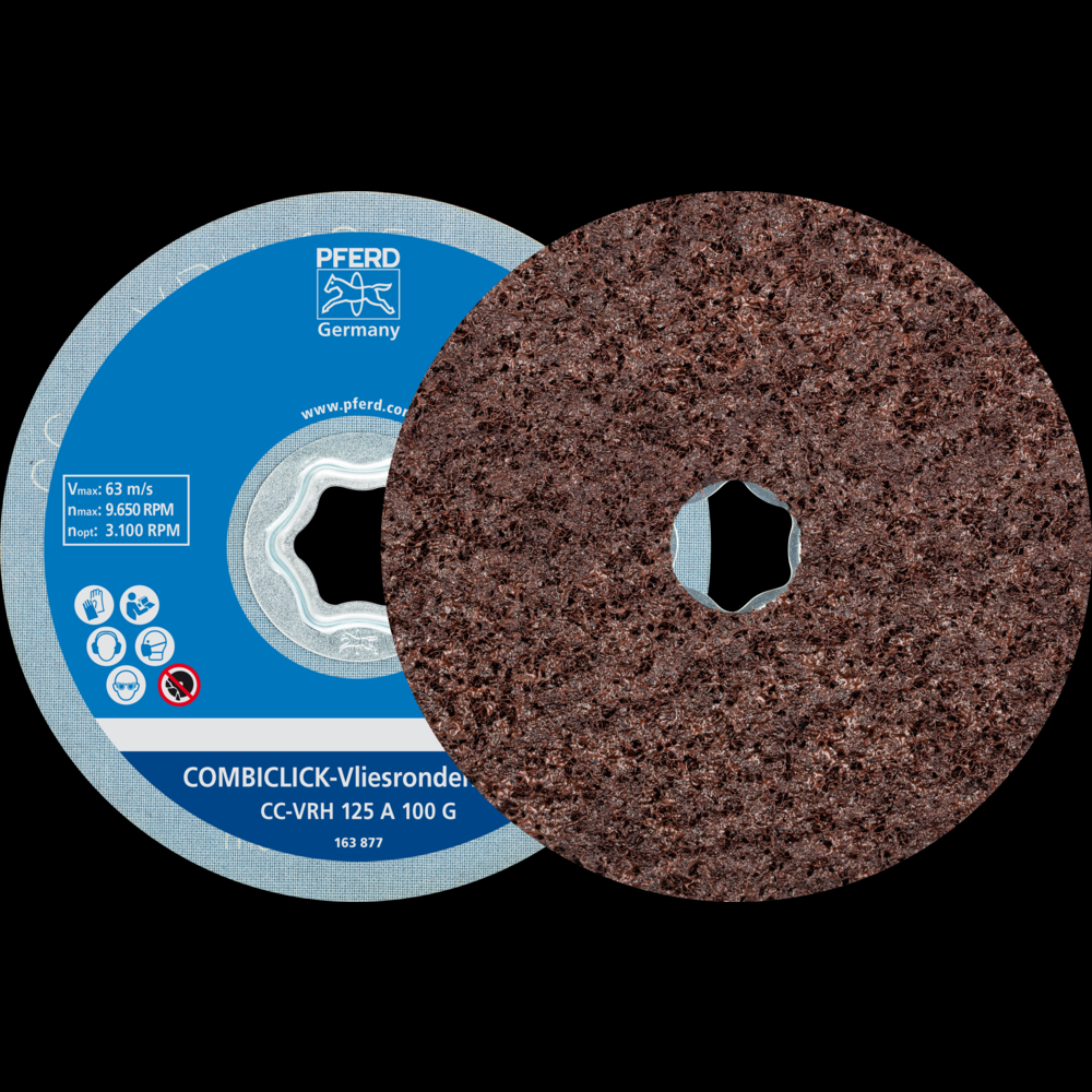 PFERD COMBICLICK® Surface Conditioning Disc Hard, 5&#34;, 100 Grit Coarse, Aluminum Oxide<span class=' ItemWarning' style='display:block;'>Item is usually in stock, but we&#39;ll be in touch if there&#39;s a problem<br /></span>