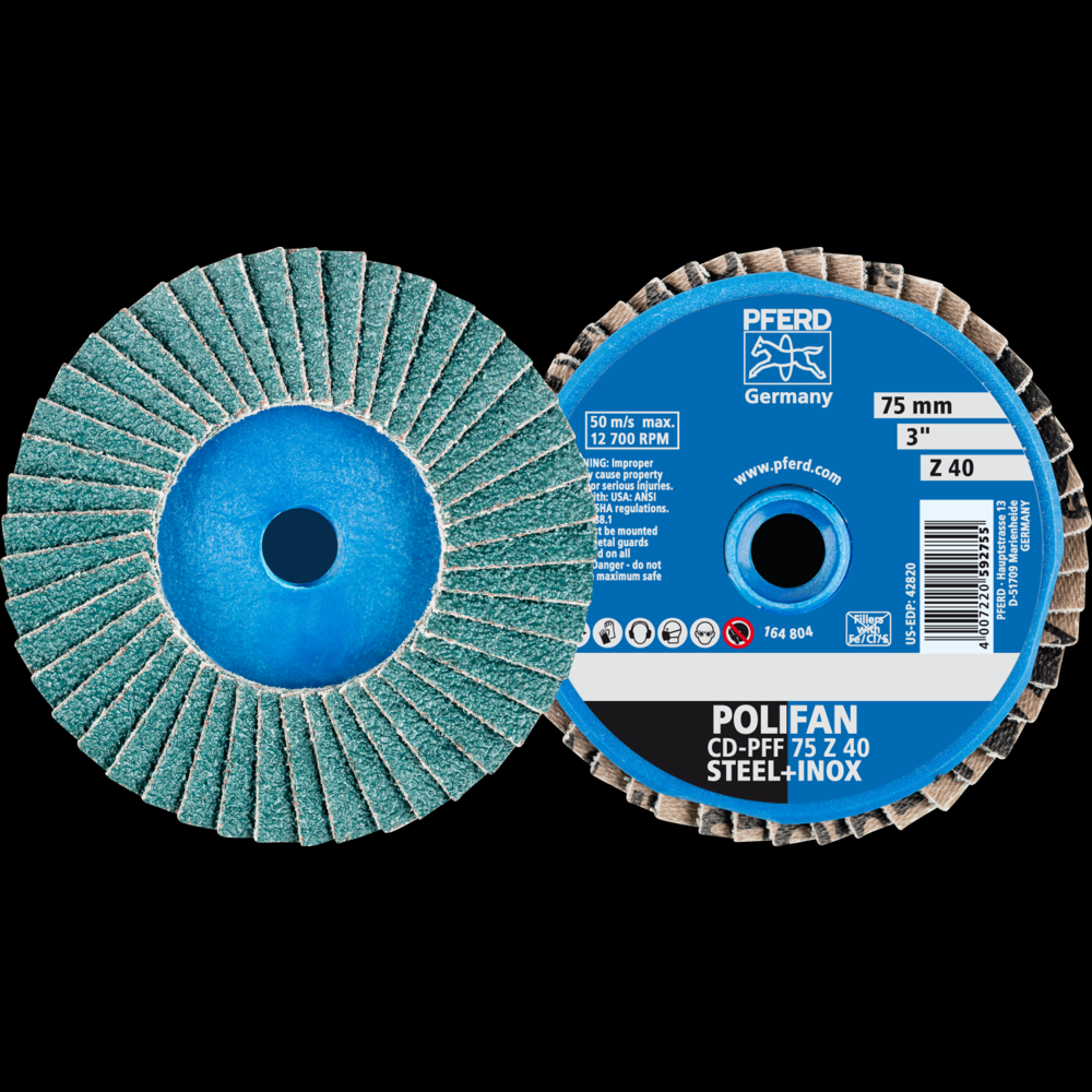 PFERD Mini Flap Disc, 3&#34; Dia, Type CD, 40 Grit, Flat, Zirconia alumina<span class=' ItemWarning' style='display:block;'>Item is usually in stock, but we&#39;ll be in touch if there&#39;s a problem<br /></span>