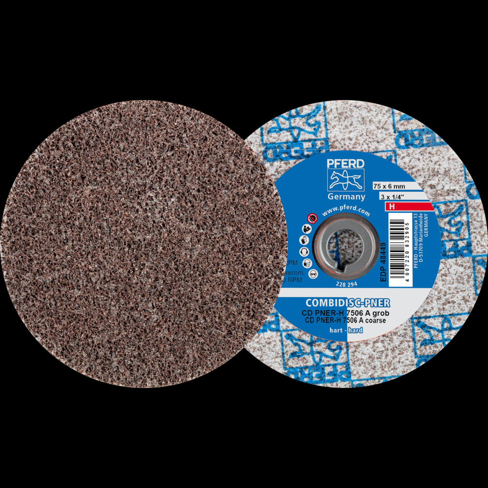 PFERD COMBIDISC® Unitized Disc, 3&#34; Dia, Type CD, Coarse, Hard, 8AC, Aluminum oxide<span class=' ItemWarning' style='display:block;'>Item is usually in stock, but we&#39;ll be in touch if there&#39;s a problem<br /></span>