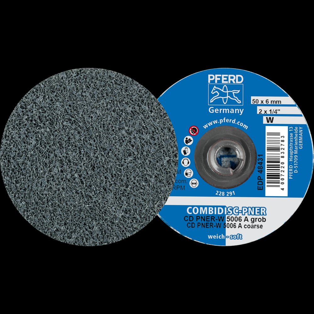 PFERD COMBIDISC® Unitized Disc, 2&#34; Dia, Type CD, Coarse, Soft, 2AM, Aluminum oxide<span class=' ItemWarning' style='display:block;'>Item is usually in stock, but we&#39;ll be in touch if there&#39;s a problem<br /></span>