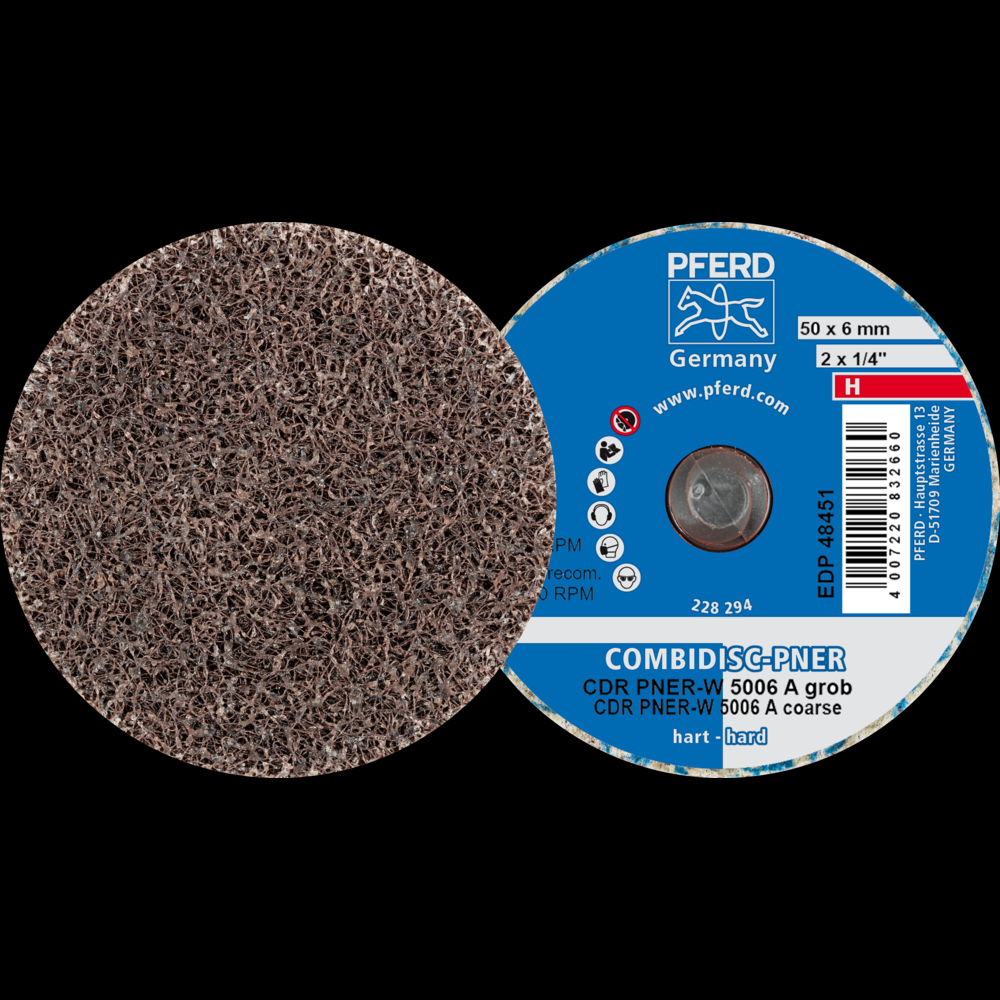 PFERD COMBIDISC® Unitized Disc, 2&#34; Dia, Type CDR, Coarse, Hard, 8AC, Aluminum oxide<span class=' ItemWarning' style='display:block;'>Item is usually in stock, but we&#39;ll be in touch if there&#39;s a problem<br /></span>