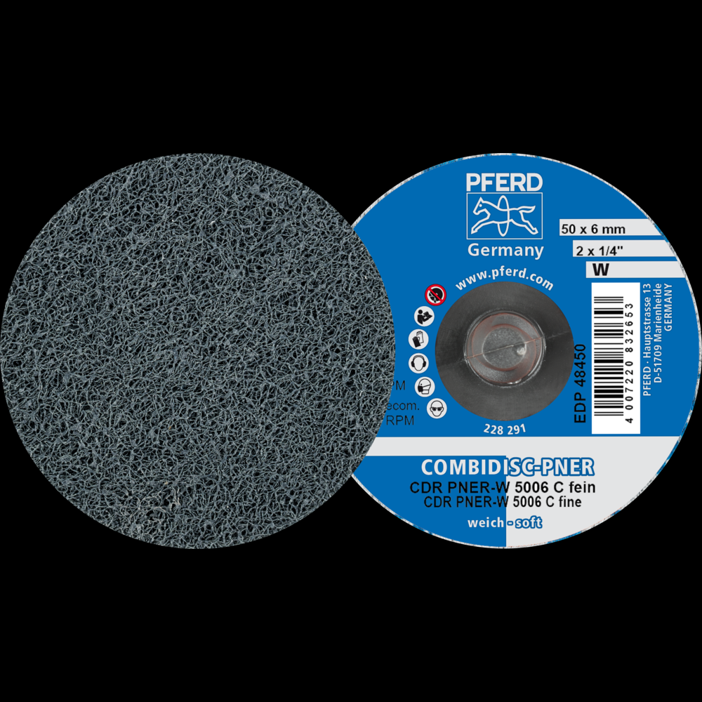 PFERD COMBIDISC® Unitized Disc, 2&#34; Dia, Type CDR, Fine, Soft, 2SF, Silicon carbide<span class=' ItemWarning' style='display:block;'>Item is usually in stock, but we&#39;ll be in touch if there&#39;s a problem<br /></span>