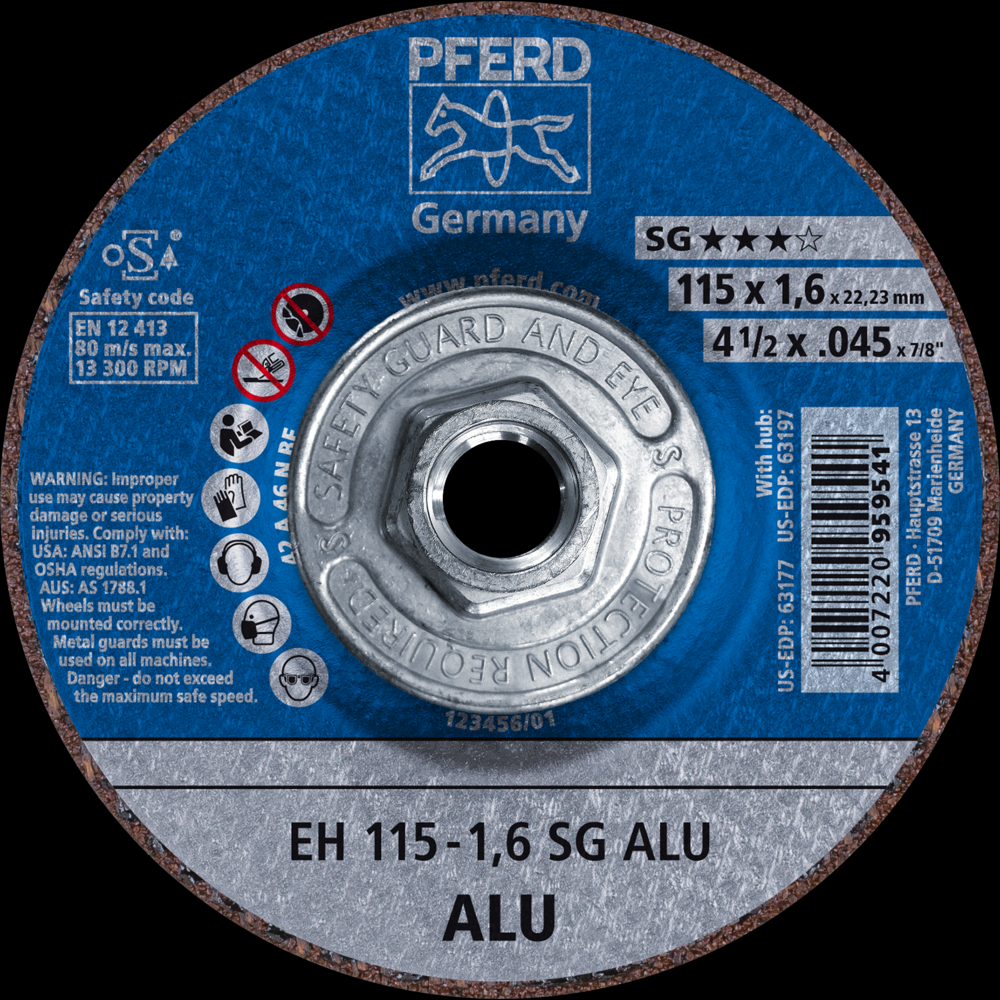 PFERD Cut-Off Wheel, 4-1/2&#34; x .045 x 5/8-11, SG ALU, T27, Aluminum oxide<span class=' ItemWarning' style='display:block;'>Item is usually in stock, but we&#39;ll be in touch if there&#39;s a problem<br /></span>