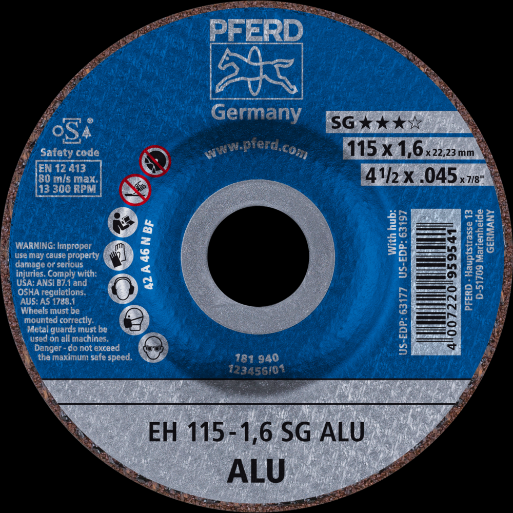 PFERD Cut-Off Wheel, 4-1/2&#34; x .045 x 7/8, SG ALU, T27, Aluminum oxide<span class=' ItemWarning' style='display:block;'>Item is usually in stock, but we&#39;ll be in touch if there&#39;s a problem<br /></span>