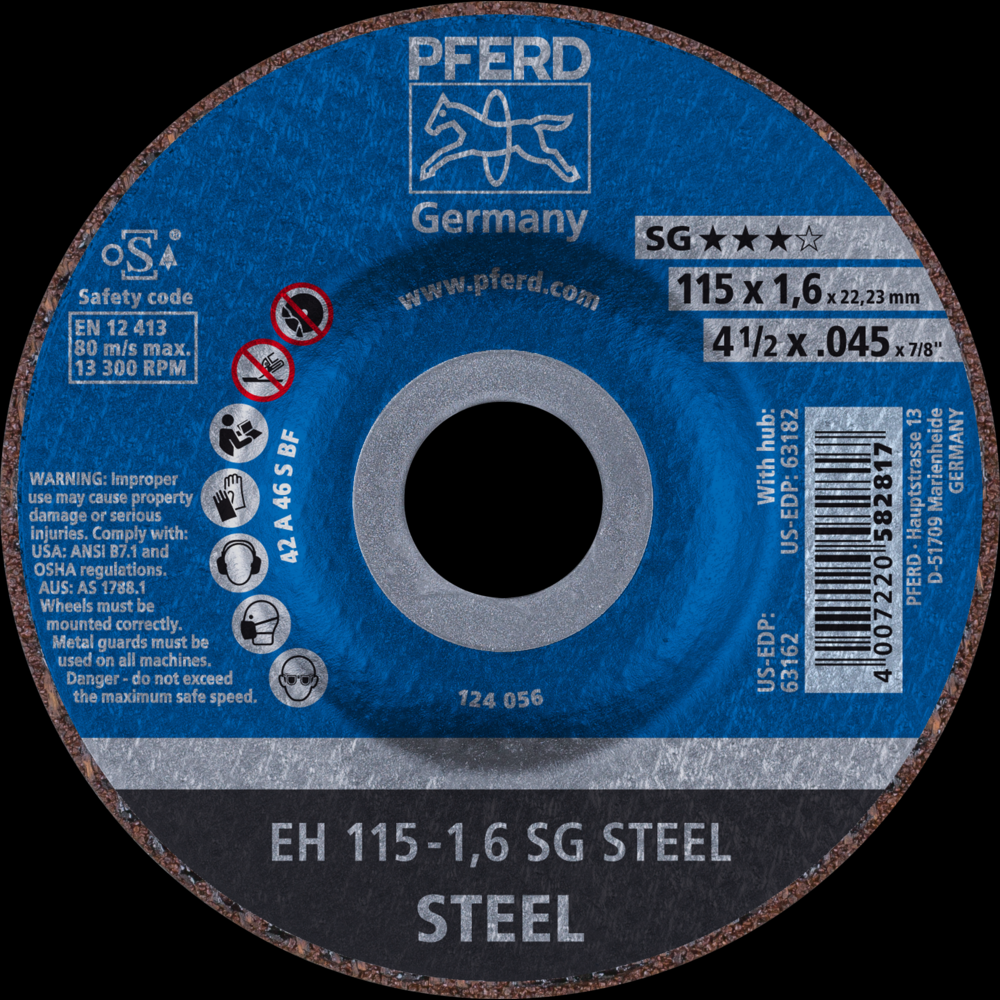 PFERD Cut-Off Wheel, 4-1/2&#34; x .045 x 7/8, SG STEEL, T27, Aluminum oxide<span class=' ItemWarning' style='display:block;'>Item is usually in stock, but we&#39;ll be in touch if there&#39;s a problem<br /></span>