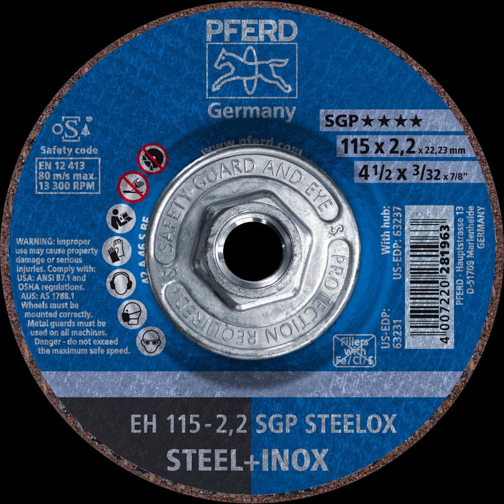 PFERD Cut-Off Wheel, 4-1/2&#34; x 3/32 x 5/8-11, SGP STEELOX, T27, Aluminum oxide<span class=' ItemWarning' style='display:block;'>Item is usually in stock, but we&#39;ll be in touch if there&#39;s a problem<br /></span>