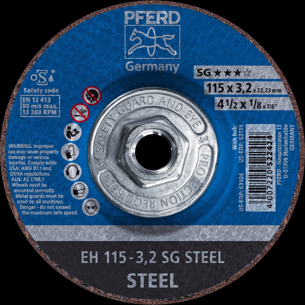 PFERD Cut-Off Wheel, 4-1/2&#34; x 1/8 x 5/8-11, SG STEEL, T27, Aluminum oxide<span class=' ItemWarning' style='display:block;'>Item is usually in stock, but we&#39;ll be in touch if there&#39;s a problem<br /></span>