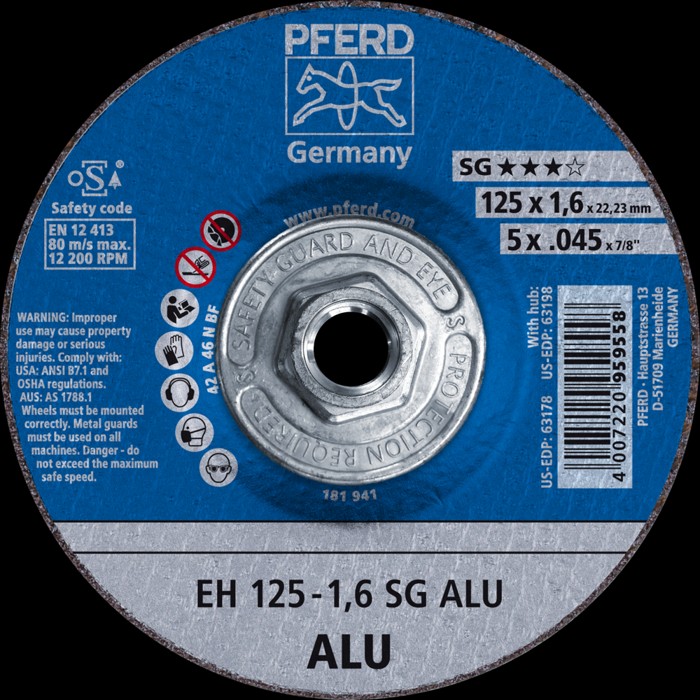 PFERD Cut-Off Wheel, 5&#34; x .045 x 5/8-11, SG ALU, T27, Aluminum oxide<span class=' ItemWarning' style='display:block;'>Item is usually in stock, but we&#39;ll be in touch if there&#39;s a problem<br /></span>