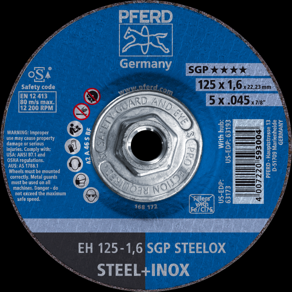 PFERD Cut-Off Wheel, 5&#34; x .045 x 5/8-11, SGP STEELOX, T27, Aluminum oxide<span class=' ItemWarning' style='display:block;'>Item is usually in stock, but we&#39;ll be in touch if there&#39;s a problem<br /></span>