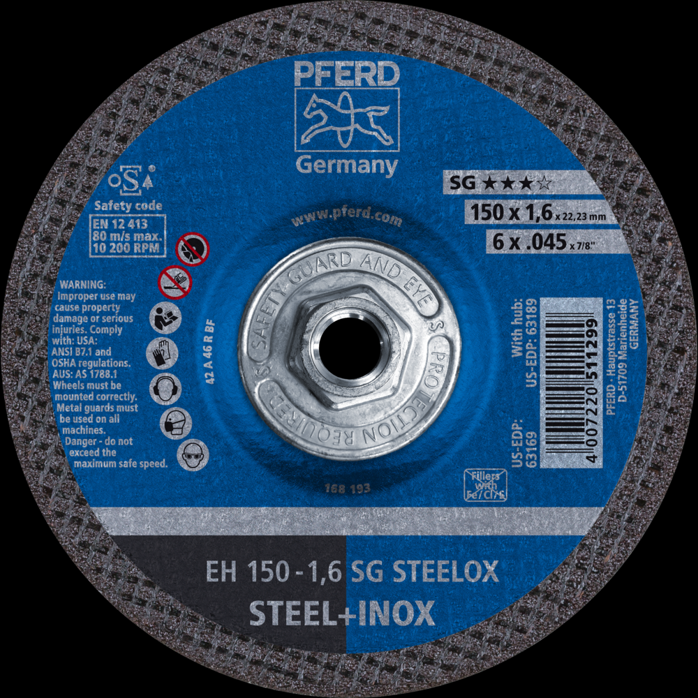 PFERD Cut-Off Wheel, 6&#34; x .045 x 5/8-11, SG STEELOX, T27, Aluminum oxide<span class=' ItemWarning' style='display:block;'>Item is usually in stock, but we&#39;ll be in touch if there&#39;s a problem<br /></span>