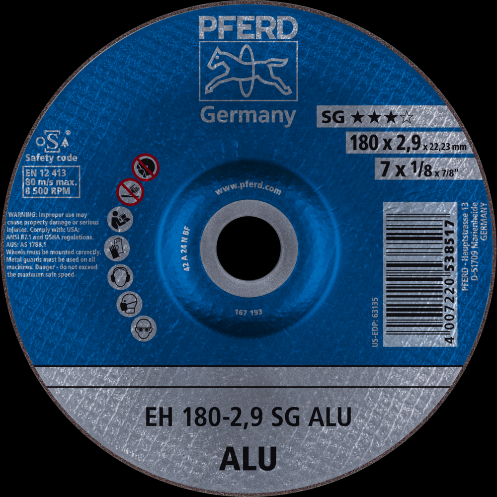 PFERD Cut-Off Wheel, 7&#34; x 3/32 x 7/8, SG ALU, T27, Aluminum oxide<span class=' ItemWarning' style='display:block;'>Item is usually in stock, but we&#39;ll be in touch if there&#39;s a problem<br /></span>