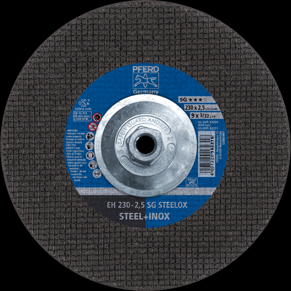 PFERD Cut-Off Wheel, 9&#34; x 3/32 x 5/8-11, SG STEELOX, T27, Aluminum oxide<span class=' ItemWarning' style='display:block;'>Item is usually in stock, but we&#39;ll be in touch if there&#39;s a problem<br /></span>