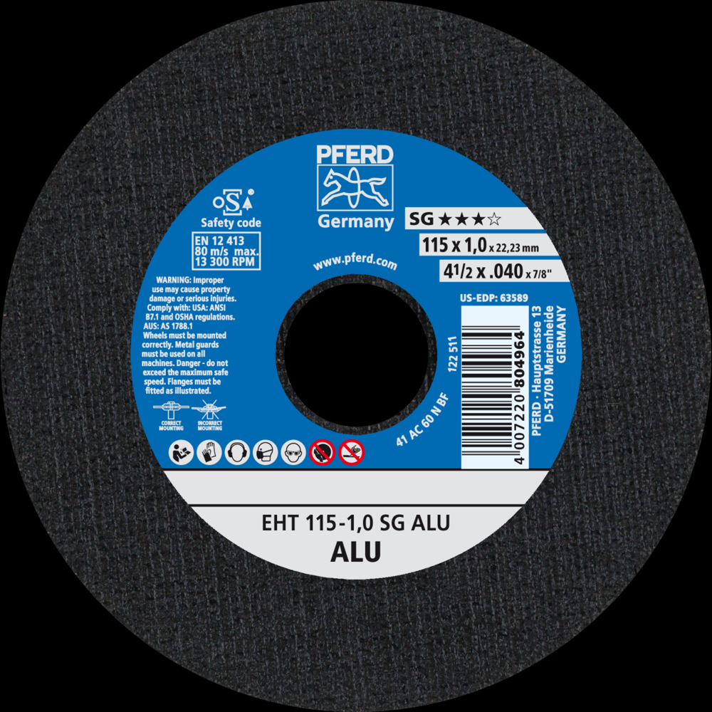 PFERD Cut-Off Wheel, 4-1/2&#34; x .040 x 7/8, SG ALU, T1, Aluminum oxide<span class=' ItemWarning' style='display:block;'>Item is usually in stock, but we&#39;ll be in touch if there&#39;s a problem<br /></span>