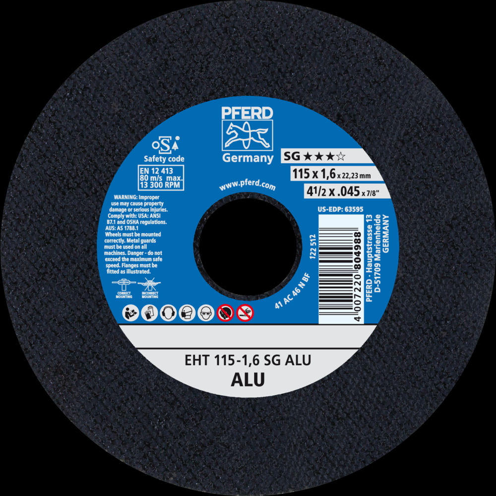 PFERD Cut-Off Wheel, 4-1/2&#34; x .045 x 7/8, SG ALU, T1, Aluminum oxide<span class=' ItemWarning' style='display:block;'>Item is usually in stock, but we&#39;ll be in touch if there&#39;s a problem<br /></span>