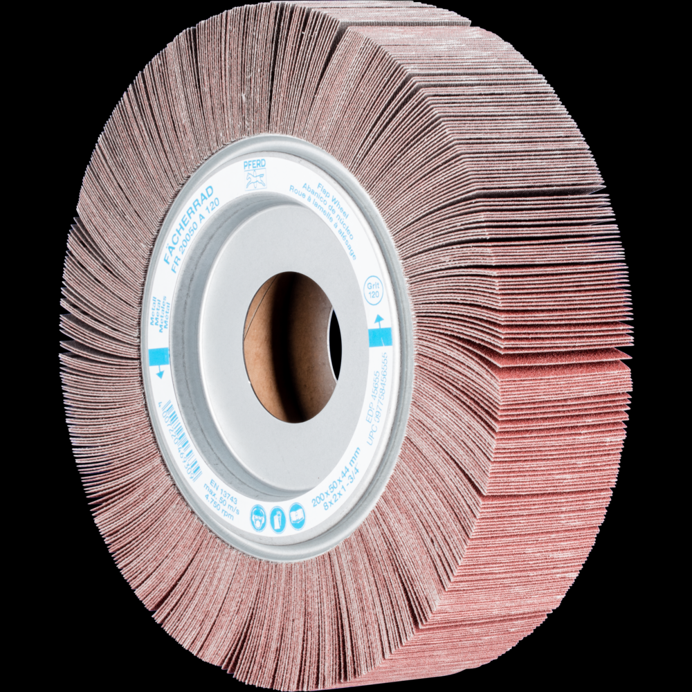 PFERD Unmounted Flap Wheel, 8&#34; x 2, 1&#34; Arbor, 120 Grit, Aluminum oxide<span class=' ItemWarning' style='display:block;'>Item is usually in stock, but we&#39;ll be in touch if there&#39;s a problem<br /></span>