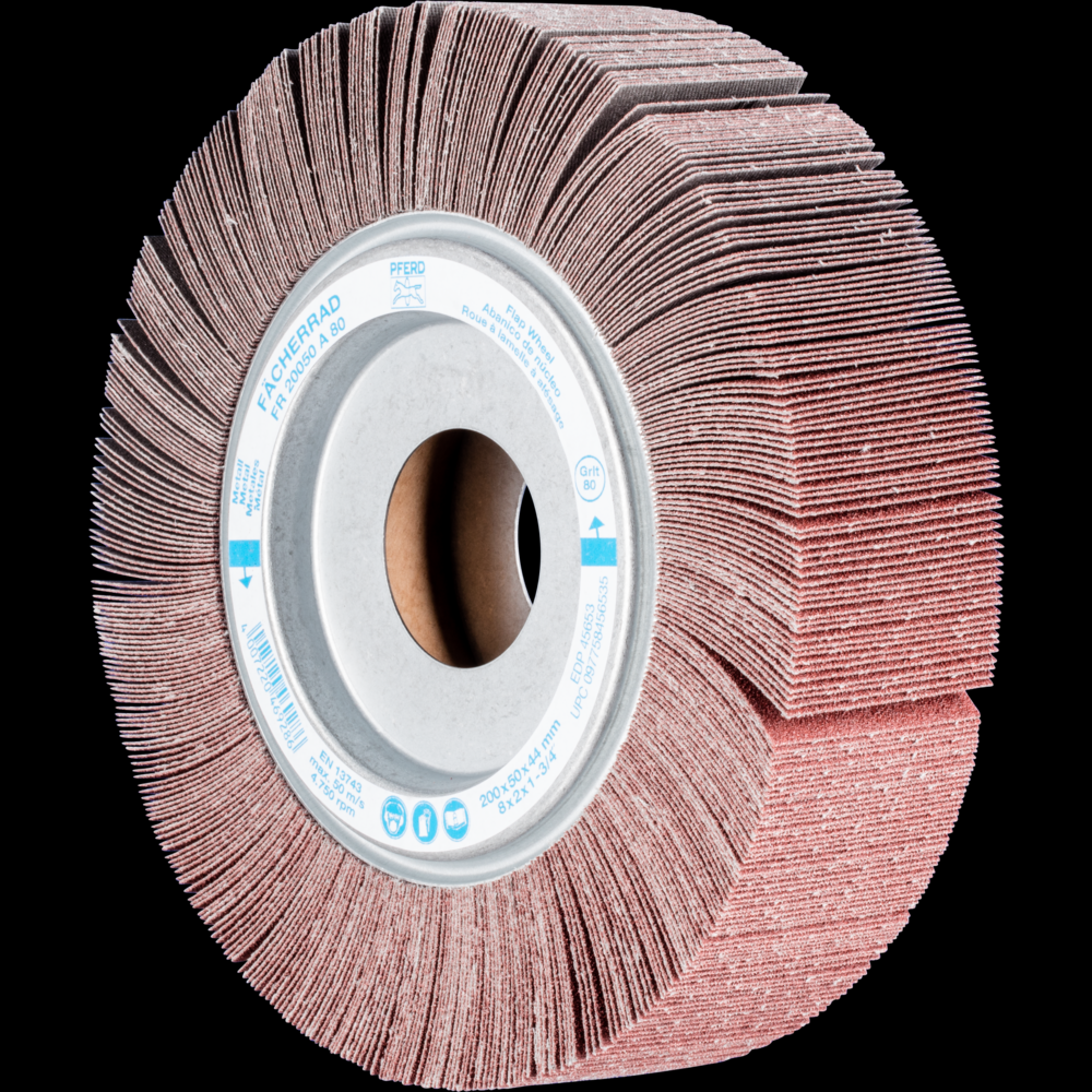 PFERD Unmounted Flap Wheel, 8&#34; x 2, 1&#34; Arbor, 80 Grit, Aluminum oxide<span class=' ItemWarning' style='display:block;'>Item is usually in stock, but we&#39;ll be in touch if there&#39;s a problem<br /></span>