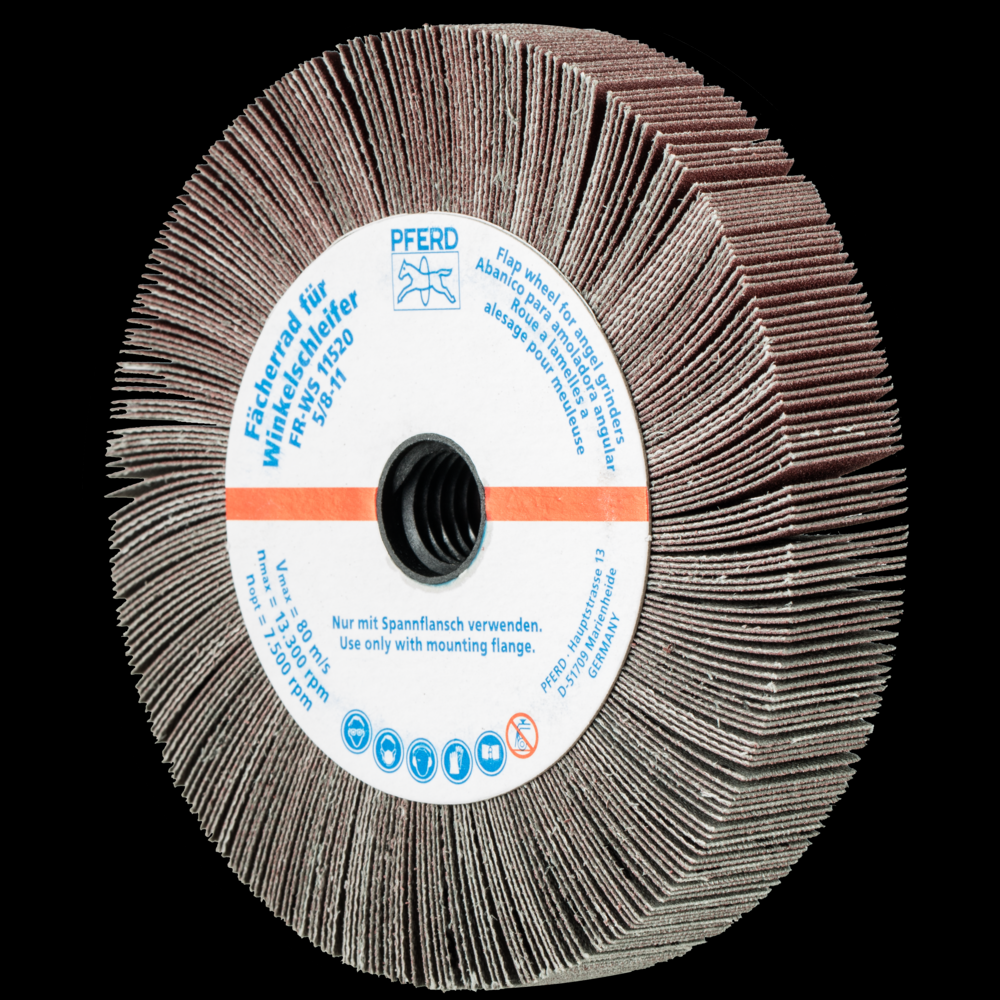 PFERD Angle Grinder Flap Wheel, 4-1/2&#34; x 3/4 x 5/8-11, 180 Grit, Aluminum oxide<span class=' ItemWarning' style='display:block;'>Item is usually in stock, but we&#39;ll be in touch if there&#39;s a problem<br /></span>