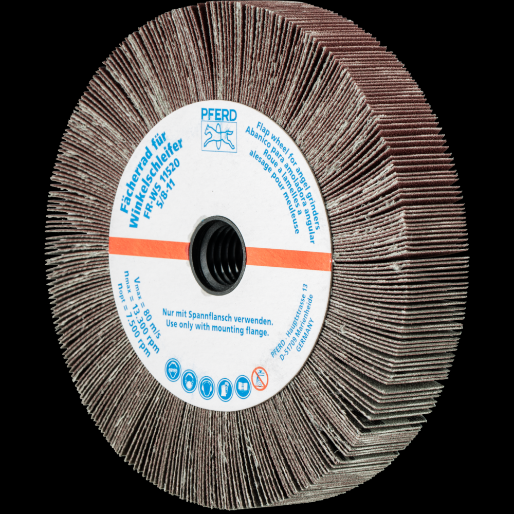 PFERD Angle Grinder Flap Wheel, 4-1/2&#34; x 3/4 x 5/8-11, 240 Grit, Aluminum oxide<span class=' ItemWarning' style='display:block;'>Item is usually in stock, but we&#39;ll be in touch if there&#39;s a problem<br /></span>