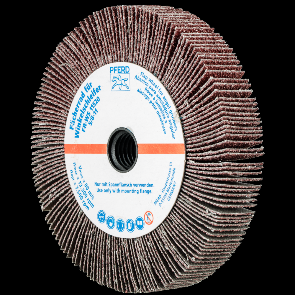 PFERD Angle Grinder Flap Wheel, 4-1/2&#34; x 3/4 x 5/8-11, 40 Grit, Aluminum oxide<span class=' ItemWarning' style='display:block;'>Item is usually in stock, but we&#39;ll be in touch if there&#39;s a problem<br /></span>