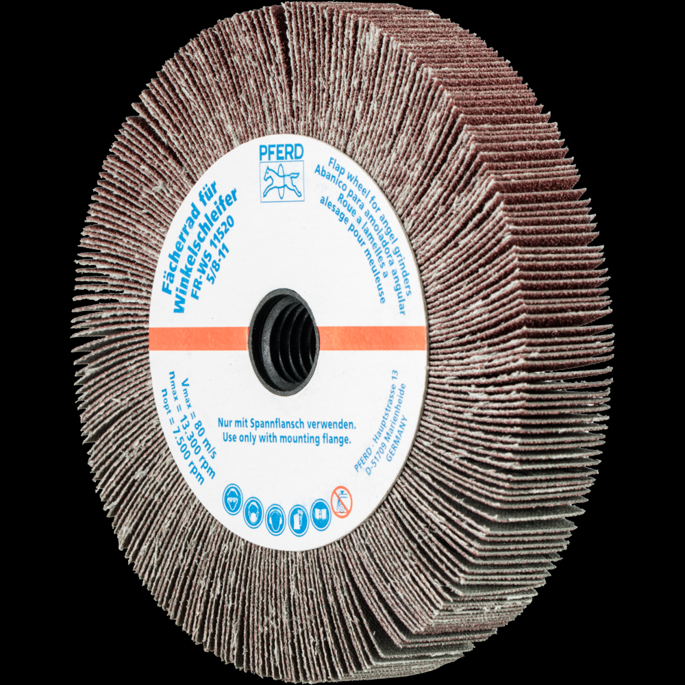 PFERD Angle Grinder Flap Wheel, 4-1/2&#34; x 3/4 x 5/8-11, 80 Grit, Aluminum oxide<span class=' ItemWarning' style='display:block;'>Item is usually in stock, but we&#39;ll be in touch if there&#39;s a problem<br /></span>