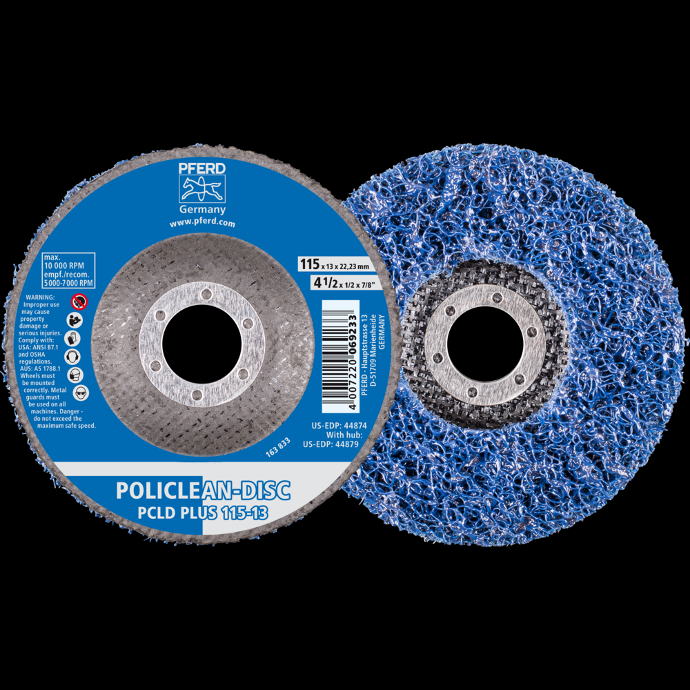 PFERD POLICLEAN® PLUS Disc, 4-1/2&#34; x 1/2 x 7/8, T27, Flat, Aluminum oxide<span class=' ItemWarning' style='display:block;'>Item is usually in stock, but we&#39;ll be in touch if there&#39;s a problem<br /></span>