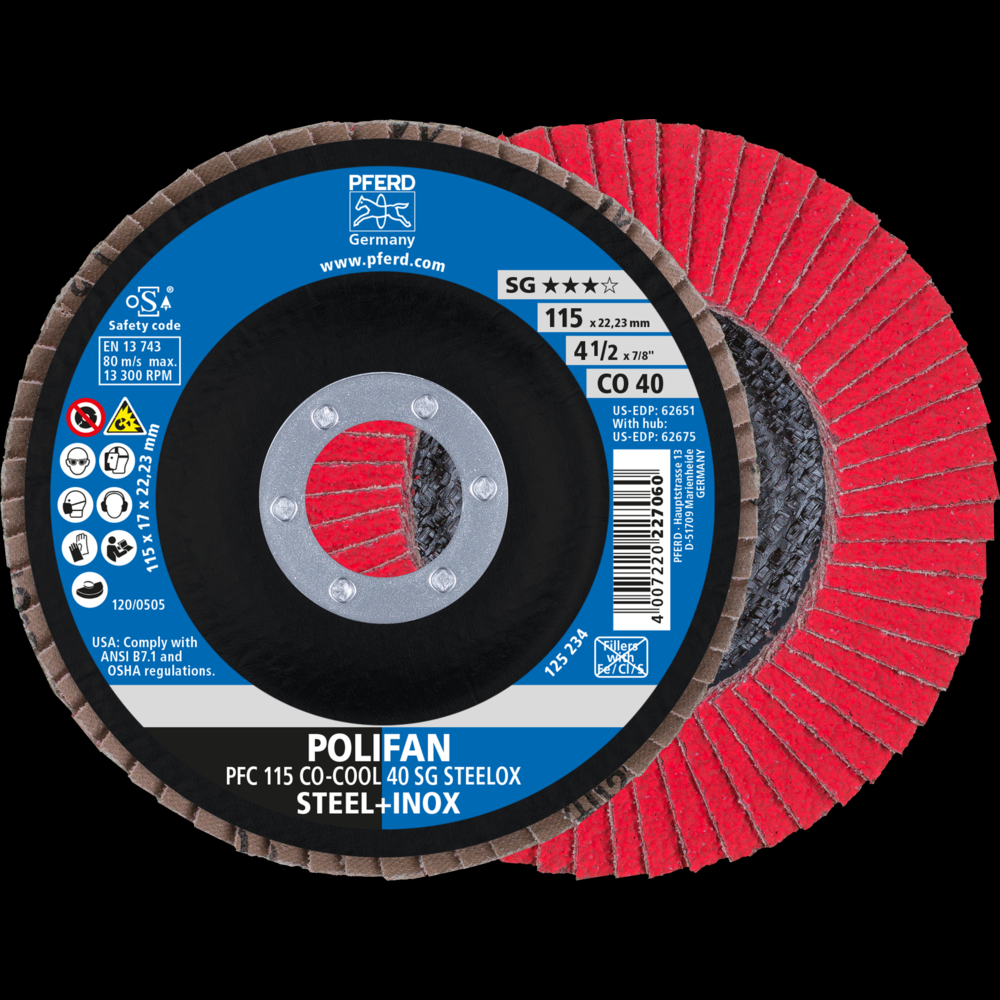 PFERD Flap Disc, 4-1/2&#34; x 7/8, CO-COOL SG STEELOX, 40 Grit, T29, Conical,Ceramic oxide<span class=' ItemWarning' style='display:block;'>Item is usually in stock, but we&#39;ll be in touch if there&#39;s a problem<br /></span>