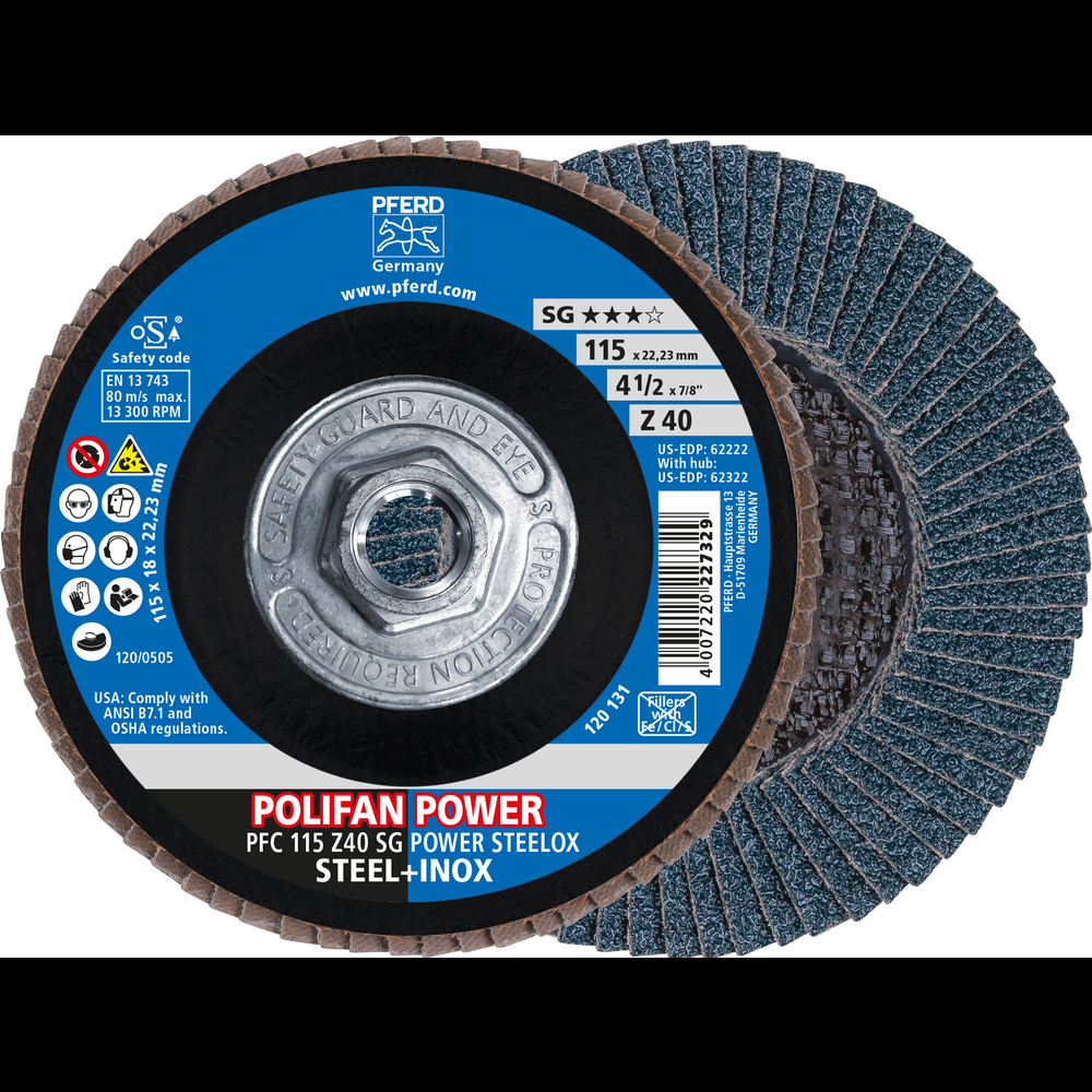 PFERD Flap Disc, 4-1/2&#34; x 5/8-11, Z SG POWER STEELOX, 40 Grit, T29, Conical, Zirconia<span class=' ItemWarning' style='display:block;'>Item is usually in stock, but we&#39;ll be in touch if there&#39;s a problem<br /></span>