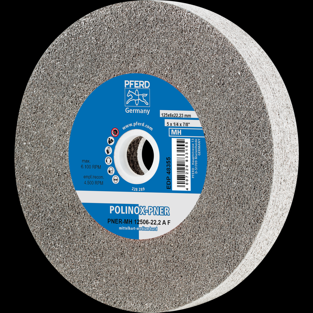 PFERD POLINOX® Unitized Wheel, 6&#34; x 1 x 1, Fine, Medium-Hard, 6AF, Aluminum oxide<span class=' ItemWarning' style='display:block;'>Item is usually in stock, but we&#39;ll be in touch if there&#39;s a problem<br /></span>