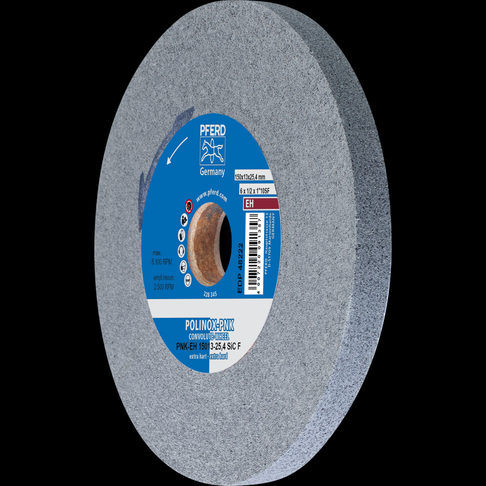 PFERD POLINOX® Convolute Wheel, 6&#34; x 1 x 1, Fine, Extra-Hard, 10SF, Silicon carbide<span class=' ItemWarning' style='display:block;'>Item is usually in stock, but we&#39;ll be in touch if there&#39;s a problem<br /></span>