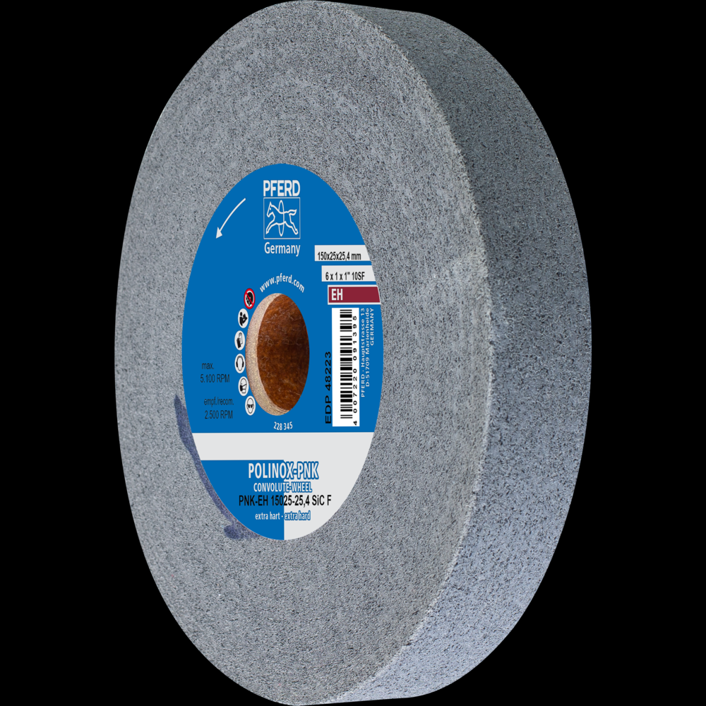 PFERD POLINOX® Convolute Wheel, 6&#34; x 1 x 1, Fine, Extra-Hard, 10SF, Silicon carbide<span class=' ItemWarning' style='display:block;'>Item is usually in stock, but we&#39;ll be in touch if there&#39;s a problem<br /></span>