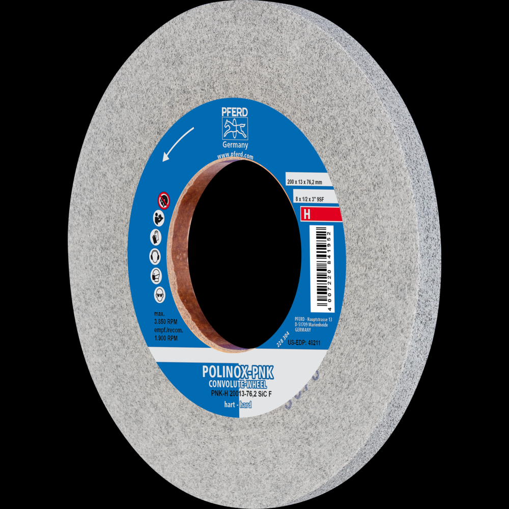 PFERD POLINOX® Convolute Wheel, 8&#34; x 1/2 x 3, Fine, Hard, 9SF, Silicon carbide<span class=' ItemWarning' style='display:block;'>Item is usually in stock, but we&#39;ll be in touch if there&#39;s a problem<br /></span>