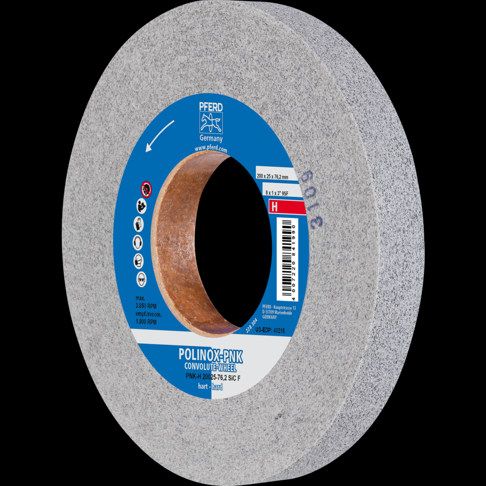 PFERD POLINOX® Convolute Wheel, 8&#34; x 1 x 3, Fine, Hard, 9SF, Silicon carbide<span class=' ItemWarning' style='display:block;'>Item is usually in stock, but we&#39;ll be in touch if there&#39;s a problem<br /></span>