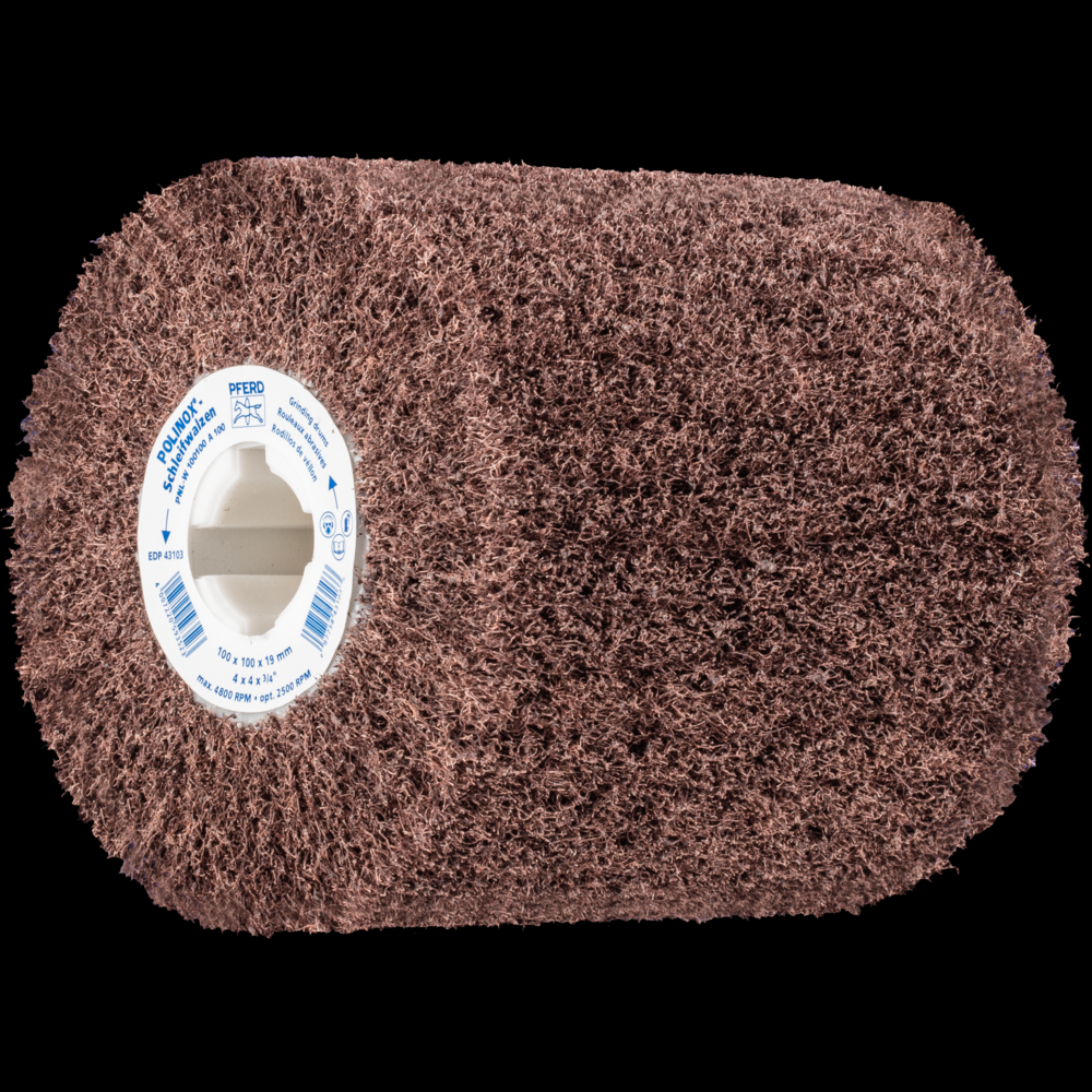 PFERD POLINOX® Non-Woven Finishing Drum,4&#34; x 4, 3/4&#34; Keyed AH, Radial, 100 Grit, AO<span class=' ItemWarning' style='display:block;'>Item is usually in stock, but we&#39;ll be in touch if there&#39;s a problem<br /></span>