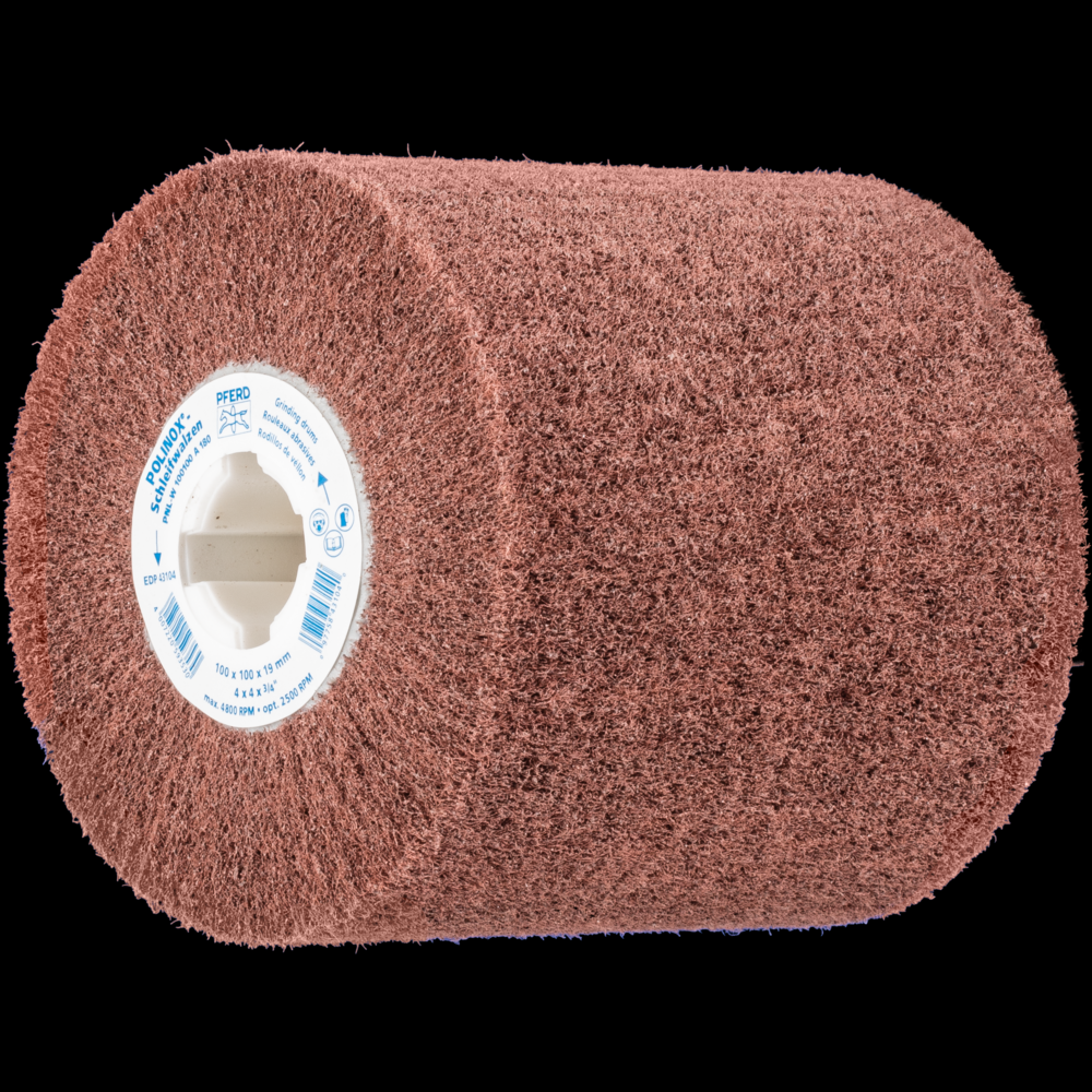 PFERD POLINOX® Non-Woven Finishing Drum,4&#34; x 4, 3/4&#34; Keyed AH, Radial, 180 Grit, AO<span class=' ItemWarning' style='display:block;'>Item is usually in stock, but we&#39;ll be in touch if there&#39;s a problem<br /></span>