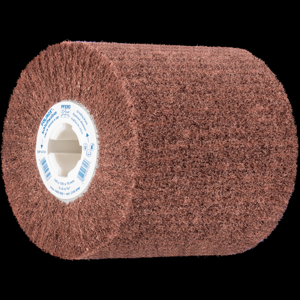 PFERD POLINOX® Non-Woven Finishing Drum,4&#34; x 4, 3/4&#34; Keyed AH, Radial, 280 Grit, AO<span class=' ItemWarning' style='display:block;'>Item is usually in stock, but we&#39;ll be in touch if there&#39;s a problem<br /></span>