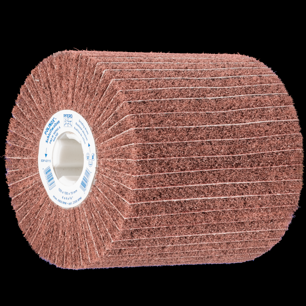 PFERD POLINOX® Non-Woven Finishing Drum,4&#34; x 4, 3/4&#34; Keyed AH, Interleaved,120 Grit,AO<span class=' ItemWarning' style='display:block;'>Item is usually in stock, but we&#39;ll be in touch if there&#39;s a problem<br /></span>