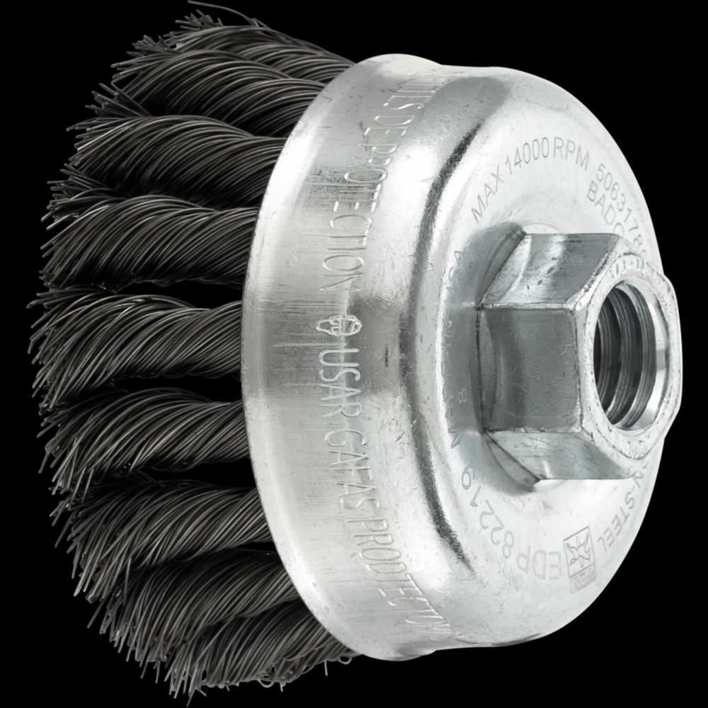 PFERD Knot Wire Cup Brush PSF 2-3/4&#34; Dia. .014 Carbon Steel 5/8-11&#34; Thread Retail<span class=' ItemWarning' style='display:block;'>Item is usually in stock, but we&#39;ll be in touch if there&#39;s a problem<br /></span>