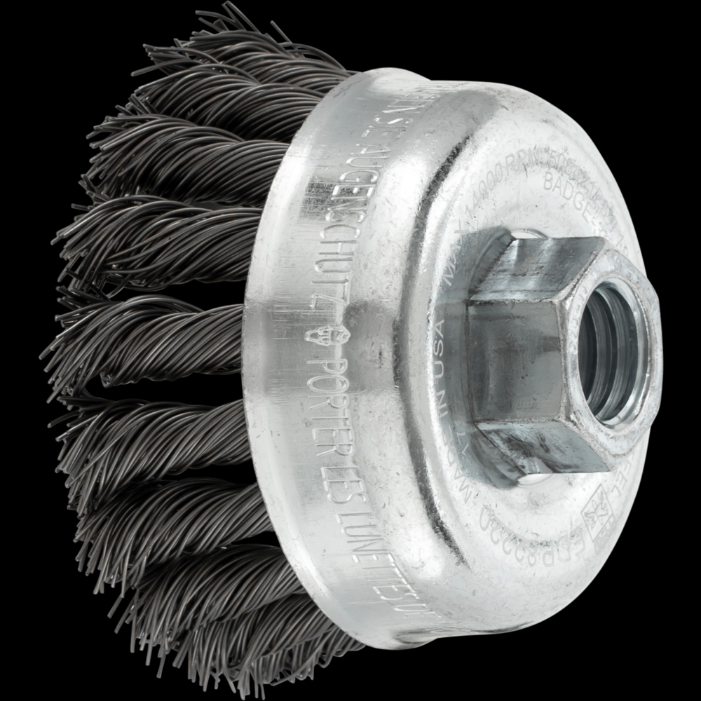 PFERD Knot Wire Cup Brush PSF 2-3/4&#34; Dia. .020 Carbon Steel 5/8-11&#34; Thread Retail<span class=' ItemWarning' style='display:block;'>Item is usually in stock, but we&#39;ll be in touch if there&#39;s a problem<br /></span>