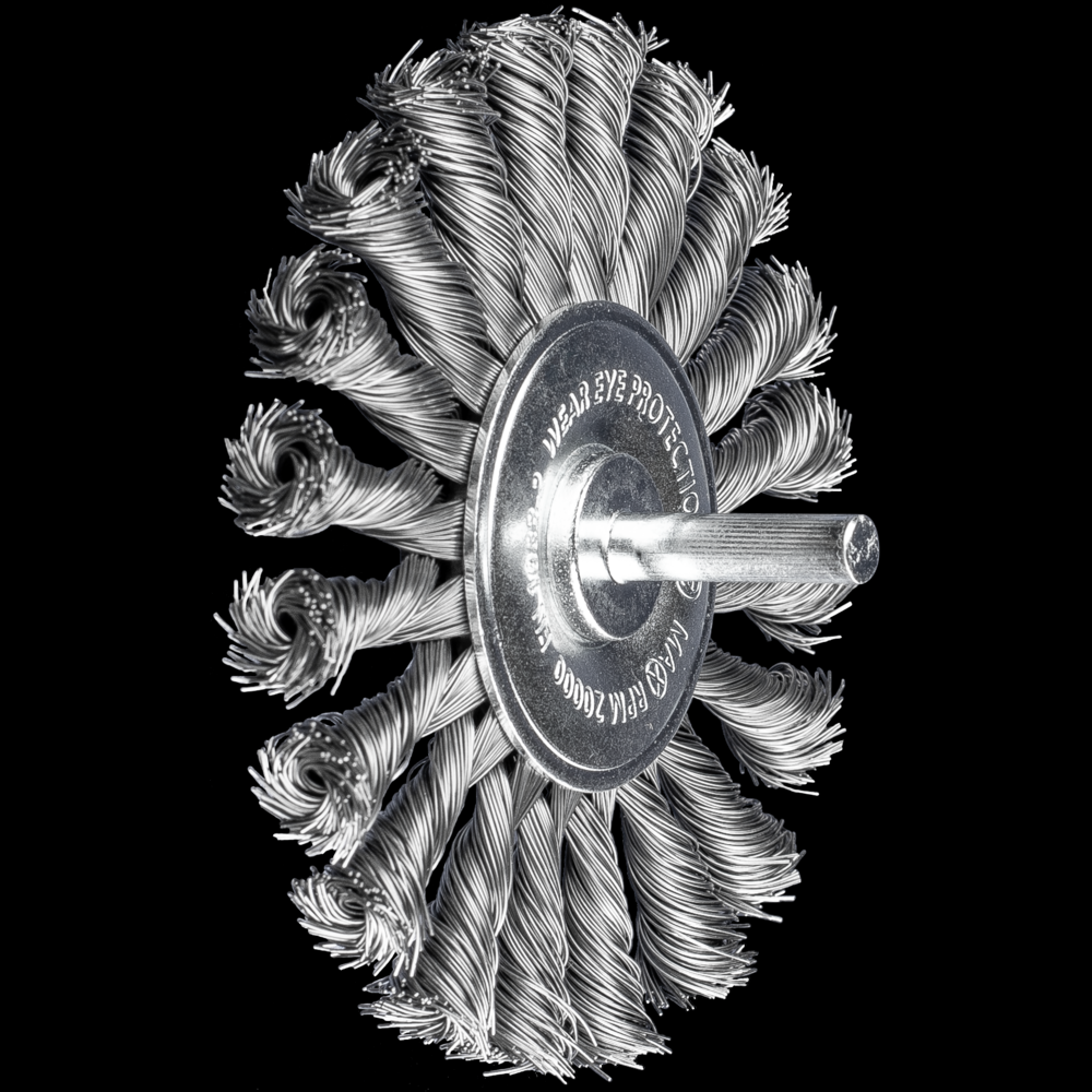 PFERD Mounted Knot Wire Wheel Brush PSF 4&#34; Dia. .014 Carbon Steel 1/4&#34; Shank<span class=' ItemWarning' style='display:block;'>Item is usually in stock, but we&#39;ll be in touch if there&#39;s a problem<br /></span>