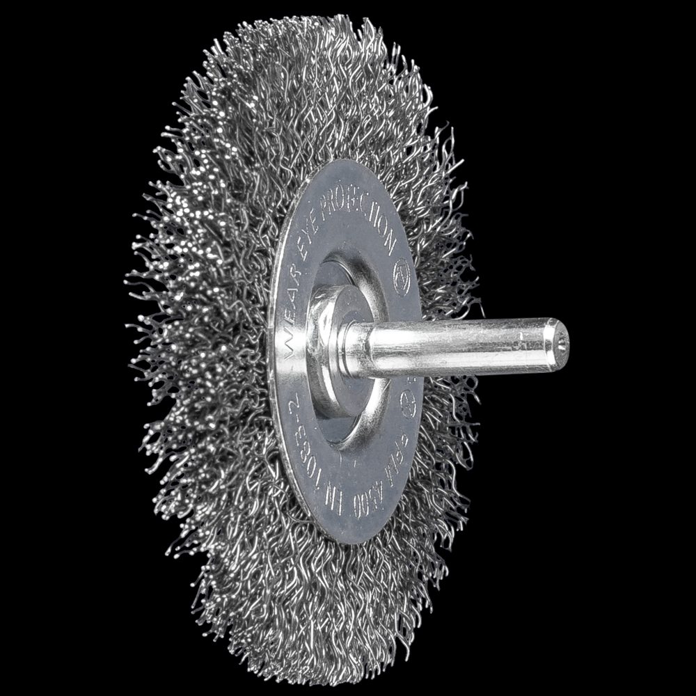 PFERD Mounted Crimped Wire Wheel Brush PSF 2&#34; Dia. .012 Carbon Steel 1/4&#34; Shank<span class=' ItemWarning' style='display:block;'>Item is usually in stock, but we&#39;ll be in touch if there&#39;s a problem<br /></span>