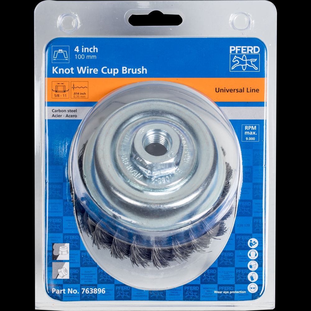 PFERD Knot Wire Cup Brush PSF 4&#34; Dia. .014 Carbon Steel 5/8-11&#34; Thread<span class=' ItemWarning' style='display:block;'>Item is usually in stock, but we&#39;ll be in touch if there&#39;s a problem<br /></span>