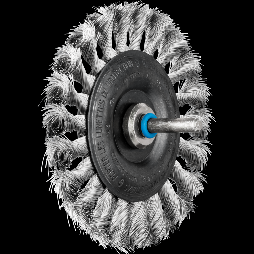 PFERD Mounted Knot Wheel Brush 4&#34; Dia. .014 Stainless Steel 1/4&#34; Shank<span class=' ItemWarning' style='display:block;'>Item is usually in stock, but we&#39;ll be in touch if there&#39;s a problem<br /></span>