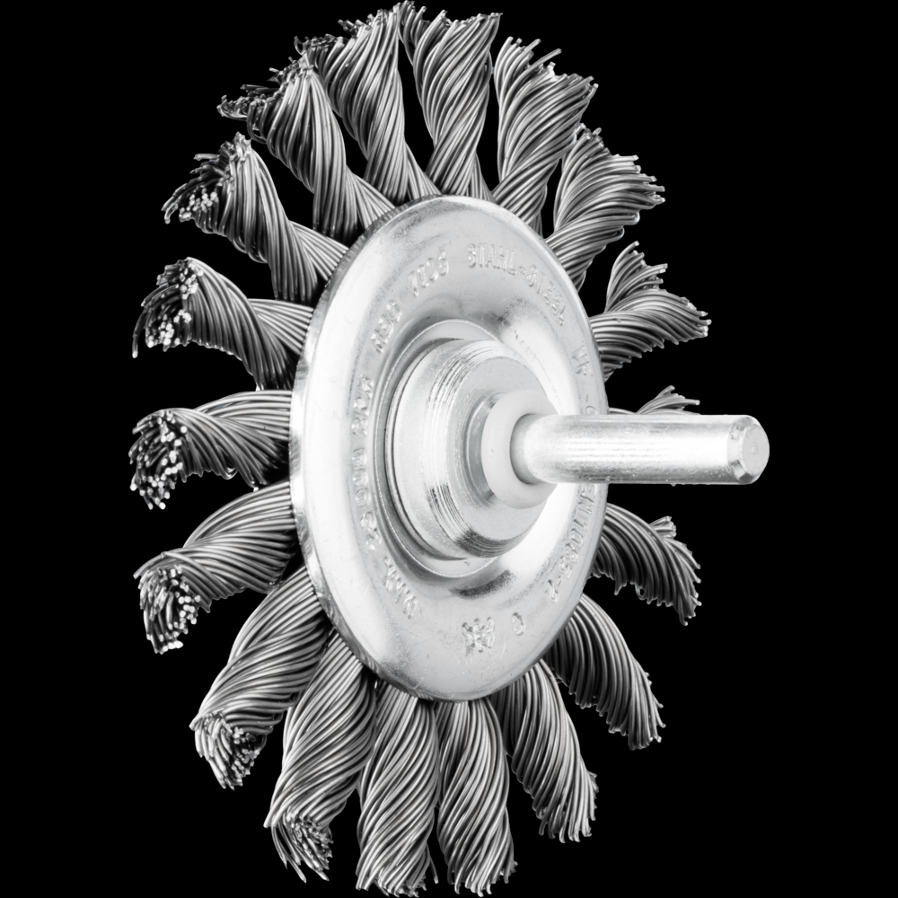 PFERD Mounted Knot Wheel Brush 3&#34; Dia. .020 Carbon Steel 1/4&#34; Shank<span class=' ItemWarning' style='display:block;'>Item is usually in stock, but we&#39;ll be in touch if there&#39;s a problem<br /></span>