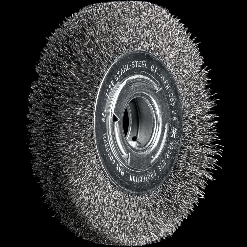 PFERD Crimped Wire Wheel Brush 6&#34; Dia Medium Face .012 Carbon Steel 2&#34; Arbor<span class=' ItemWarning' style='display:block;'>Item is usually in stock, but we&#39;ll be in touch if there&#39;s a problem<br /></span>