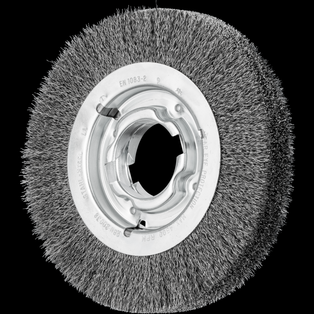 PFERD Crimped Wire Wheel Brush 8&#34; Dia Wide Face .012 Carbon Steel 2&#34; Keyed Arbor<span class=' ItemWarning' style='display:block;'>Item is usually in stock, but we&#39;ll be in touch if there&#39;s a problem<br /></span>