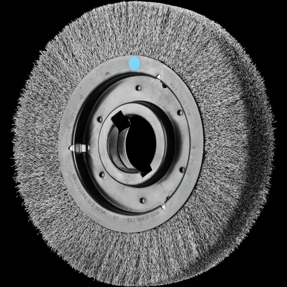 PFERD Crimped Wire Wheel Brush 10&#34; Dia Wide Face .012 Stainless Steel 2&#34; Keyed Arbor<span class=' ItemWarning' style='display:block;'>Item is usually in stock, but we&#39;ll be in touch if there&#39;s a problem<br /></span>