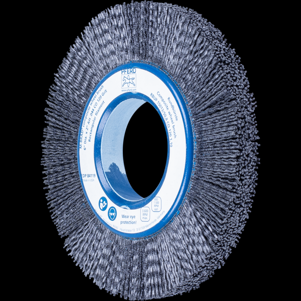 PFERD M-BRAD® Composite Wheel Brush 6&#34; Dia. .040/120 Grit Ceramic Oxide 2&#34; Arbor<span class=' ItemWarning' style='display:block;'>Item is usually in stock, but we&#39;ll be in touch if there&#39;s a problem<br /></span>